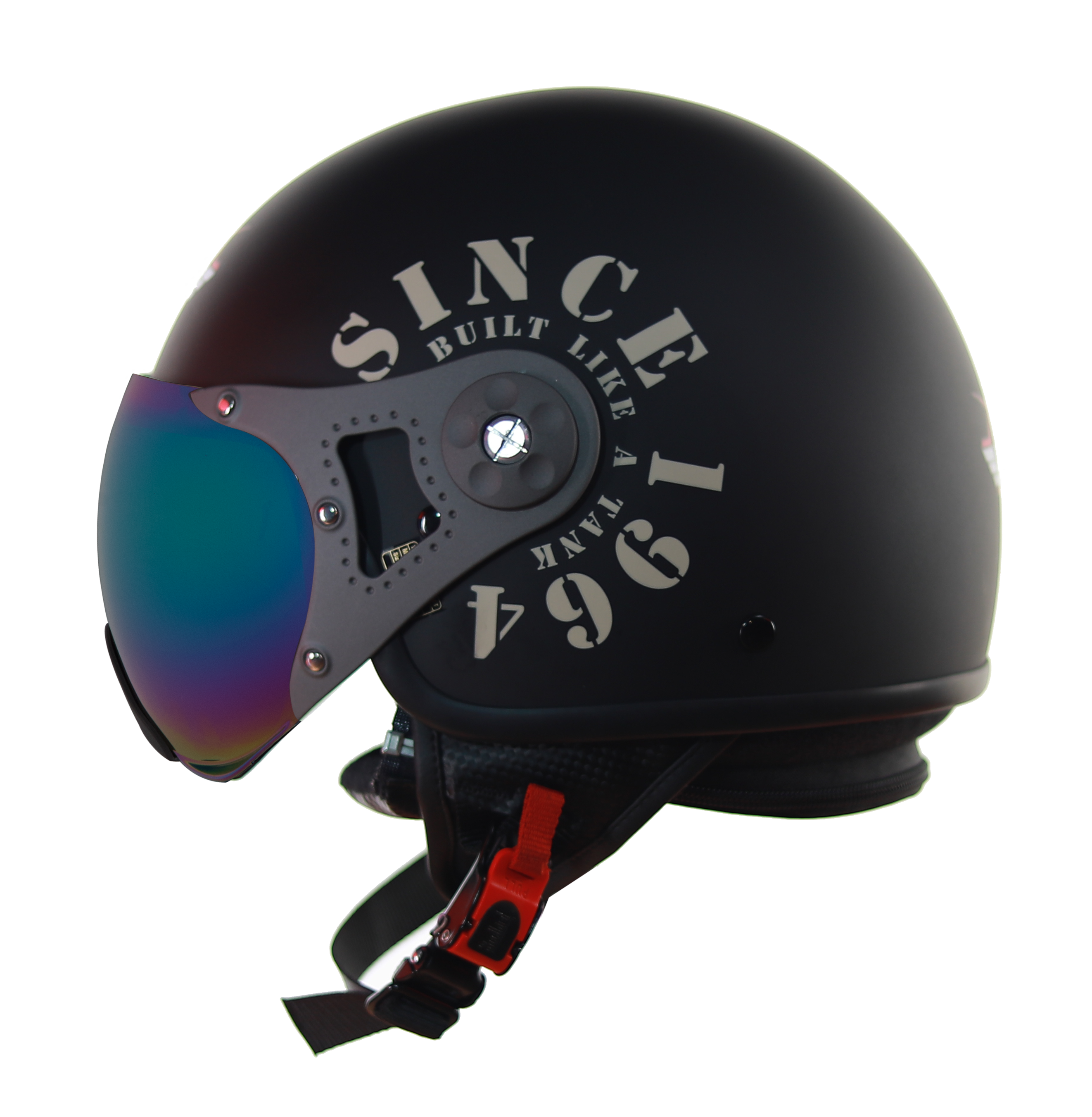 Steelbird SB-27 7Wings Tank Open Face Graphic Helmet (Matt Black Desert Storm With Chrome Rainbow Visor)